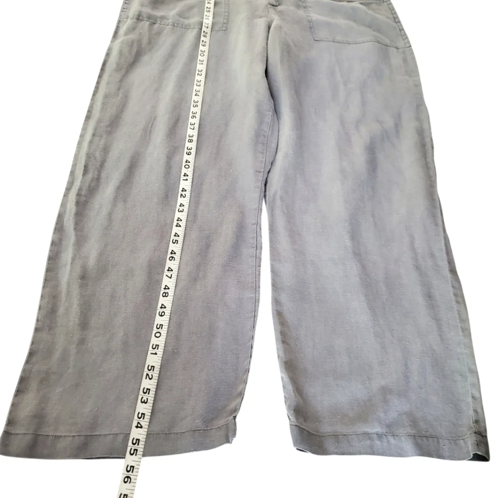 🔥ZARA Lillian Gray Linen ¾ Sleeve Button Front Vneck Lagenlook‎ Jumpsuit SZ S/M